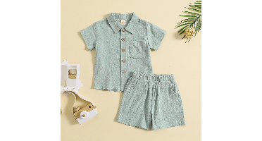 Mini Fashion™ - Katoen Linnen Zomerset Jongens Groen / 80 (0-6 maanden) | Educatief Speelgoed