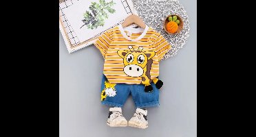 Mini Fashion™ - Giraffe Print - Katoenen Kledingset Oranje / 90 (2-3 jaar) | Educatief Speelgoed