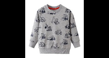 Mini Fashion™ - Geweldige Printen - Sweater Grijs - Graafmachine / 110 (4 jaar) | Educatief Speelgoed