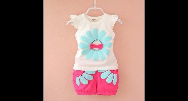 Mini Fashion™ - Vrolijke Avonturen - Katoenen Zomersetje Wit/Roze / 98 (3-4 jaar) | Educatief Speelgoed