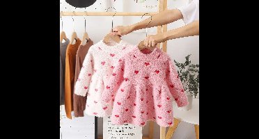 Mini Fashion™ - Lekker Warm - Fleece Jurk Licht Roze - Hartjes / 120 (5 jaar) | Educatief Speelgoed