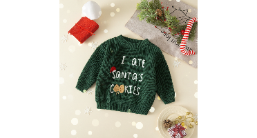 JoyKnit – Knus & Warm - Kersttrui met tekst Groen (I Ate Santa Cookies) / 80 (12–18 Maanden) | Educatief Speelgoed