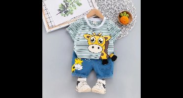 Mini Fashion™ - Giraffe Print - Katoenen Kledingset Groen / 110 (4-5 jaar) | Educatief Speelgoed