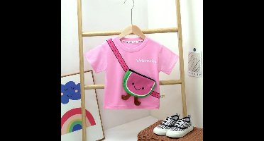 Mini Fashion™ - Fruitige Look - T-Shirt Roze - Watermeloen / 140 (6-7 jaar) | Educatief Speelgoed