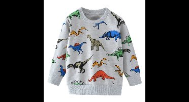 Mini Fashion™ - Geweldige Printen - Sweater Grijs - Dinosaurus / 120 (5 jaar) | Educatief Speelgoed