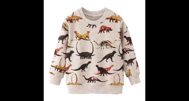 Mini Fashion™ - Geweldige Printen - Sweater Lichtgrijs - Dinosaurus / 100 (3 jaar) | Educatief Speelgoed