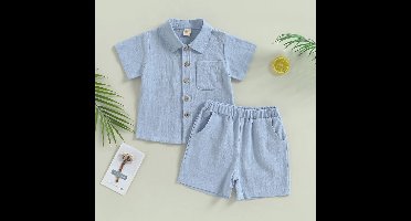 Mini Fashion™ – Stoer&Stijlvol– Katoenen Baby Outfit Blauw / 90 (12-18 maanden) | Educatief Speelgoed