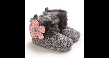 Mini Fashion™ - Altijd Warme Voeten - Kinder Winterschoenen Grijs - Roze Bloem / 18 (6-12 maanden) | Educatief Speelgoed