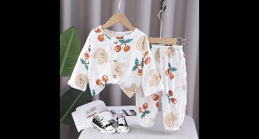 Mini Fashion™ - Luchtig Materiaal - Linnen Kleding Set Wit - Kersen / 120 (4-5 jaar) | Educatief Speelgoed
