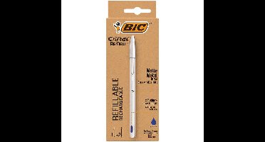 Balpen bic cristal re-new 1 pen + 2 vull m blauw