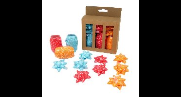 Krullint en strik rood/oranje/blauw