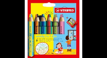 STABILO woody 3 in 1 duo, multifunctioneel kleurpotlood met tweekleurige punt, 6 stuks in kartonnen etui + puntenslijper
