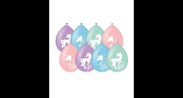 Ballonen unicorn 30 cm 8 stuks pastel
