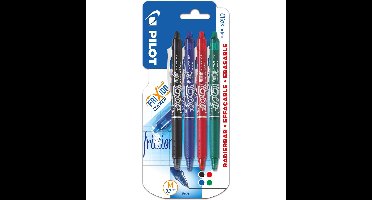 Pilot intrekbare roller FriXion Ball Clicker, medium punt, 0,7 mm, blister met 4 stuks