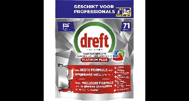 Dreft Pro Platinum Plus vaatwastabletten, Regular, pak van 71 capsules