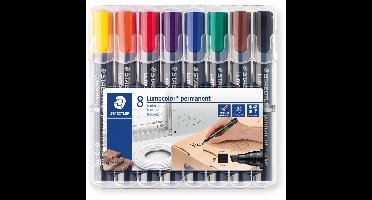 Staedtler Lumocolor 350, permanent marker, schuine punt, 2 - 5 mm, etui van 8 stuks in geassorteerde kleu