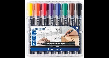 Staedtler Lumocolor 352, permanent marker, ronde punt, 2 mm, etui van 8 stuks in geassorteerde kleuren