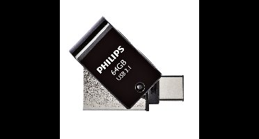 Usb stick 3.1 philips 2in1 usb-a 64gb zwart