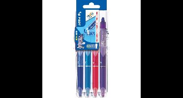 Pilot intrekbare roller FriXion Ball Clicker 2 Go, medium punt, 0,7 mm, blister met 4 stuks