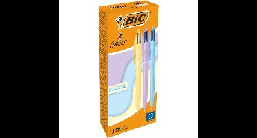 Bic Colours Pastel 4-kleurenbalpen, medium, klassieke inktkleuren, µdoos van 12 stuks
