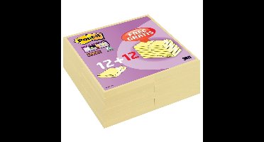 Post-it super Sticky notes, 90 vel, ft 76 x 76 mm, geel, pak van 12 blokken + 12 gratis
