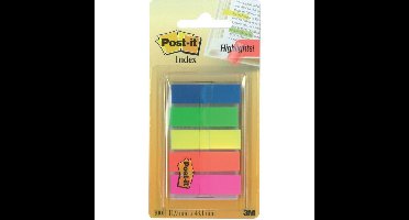 Post-it index translucent, ft 11,9 x 43,2 mm, houder met 20 tabs in 5 verschillende kleuren