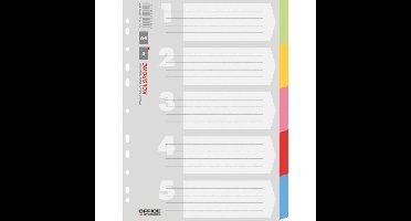 OFFICE products tabbladen, A4, karton, 11-gaatsperforatie, geassorteerde kleuren, 5 tabs