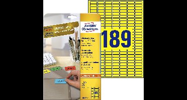 Etiket avery l6037-20 25.4x10mm geel 3780stuks
