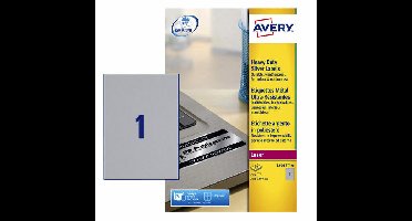 Etiket avery l6013-20 210x297mm zilver 20stuks