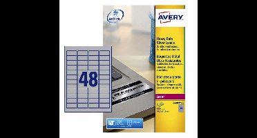 Etiket avery l6009-20 45.7x21.2mm zilver 960stuks