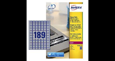 Etiket avery l6008-20 25.4x10mm zilver 3780st