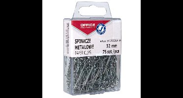 OFFICE products papierklemmen, 32 mm, metaal, plastic ophangdoosje van 75 stuks