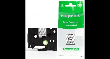 Rillprint compatible TZe tape voor Brother TZe-121, 9 mm, zwart op transparant