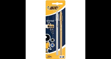 Bic balpen Cristal Shine, blister met 2 stuks (goud en zilver)