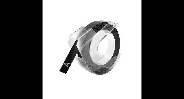 Reliëftape Dymo embossing plastic 9mm wit op zwart | 10 stuks