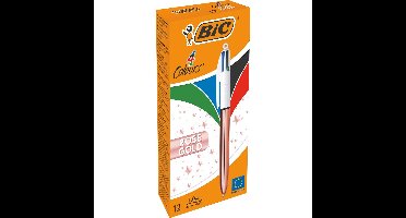 Bic balpen 4 Colour Shine, rosé goud, doos van 12 stuk