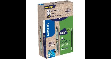 Pilot Ecoball B2P BeGreen balpen, medium punt, 0,3 mm 10 stuks + 10 vullingen, zwart