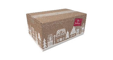 Kerstpakketdoos (C) 390x290x232mm dessin HUISJES 2025 per stuk