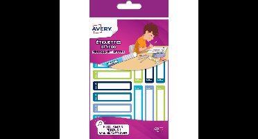 Avery Family mini naametiketten, ft 5 x 1 cm, blauw/groen, ophangbare etui met 30 etiketten