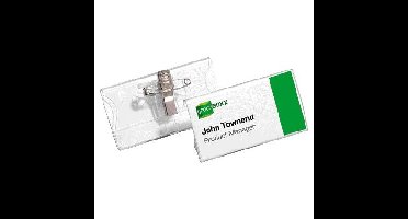 Acrylbadge durable met combiklem 40x75mm