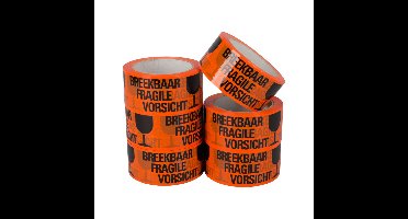 Pp acryl tape low noise 'breekbaar fragile vorsicht' 32 micron 50 mm x 66 meter | 6 stuks