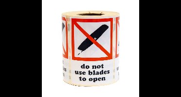 Etiketten "do not use blades to open" 105 x 74 mm 500 stuks per rol