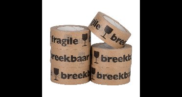 Kraft tape 'breekbaar fragile' 50 mm x 50 meter bruin | 6 stuks