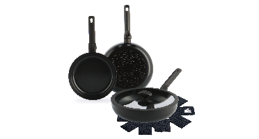 Enjoy 3-delig pannenset Black met hapjespan + Panbeschermers