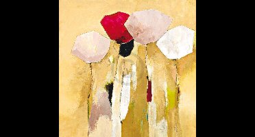 Kunstdruk Anne L. Strunk - White flowers with red 1 98x98cm