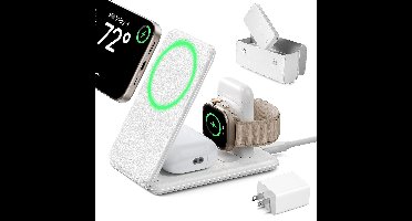 15W 3-in-1 Travel Wireless Charging Set (Bag Included) - White - US Plug