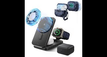 25W CryoBoost Foldable 3-in-1 Magnetic Charger and AirPods Pro 3 Cyber FlickLock Case Bundle- US Plug-Black&Blue