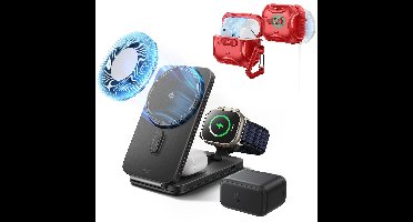 25W CryoBoost Foldable 3-in-1 Magnetic Charger and AirPods Pro 3 Cyber FlickLock Case Bundle- US Plug-Black&Dard Red