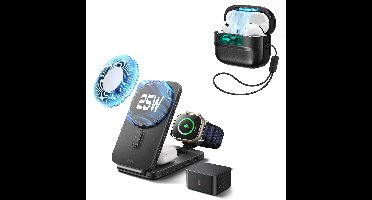 25W CryoBoost Foldable 3-in-1 Magnetic Charger and AirPods Pro 3 Pulse FlickLock Case Bundle - EU Plug-Black