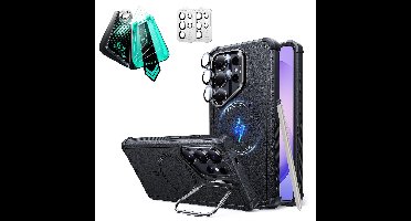 Galaxy S26 Ultra Bundle Cyber Tough Magnetic Case (Stash Stand) and Armorite® Screen Protector - Black